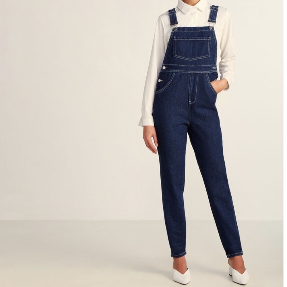 WEWOREWHAT Denim Basic Overalls Dark Wash